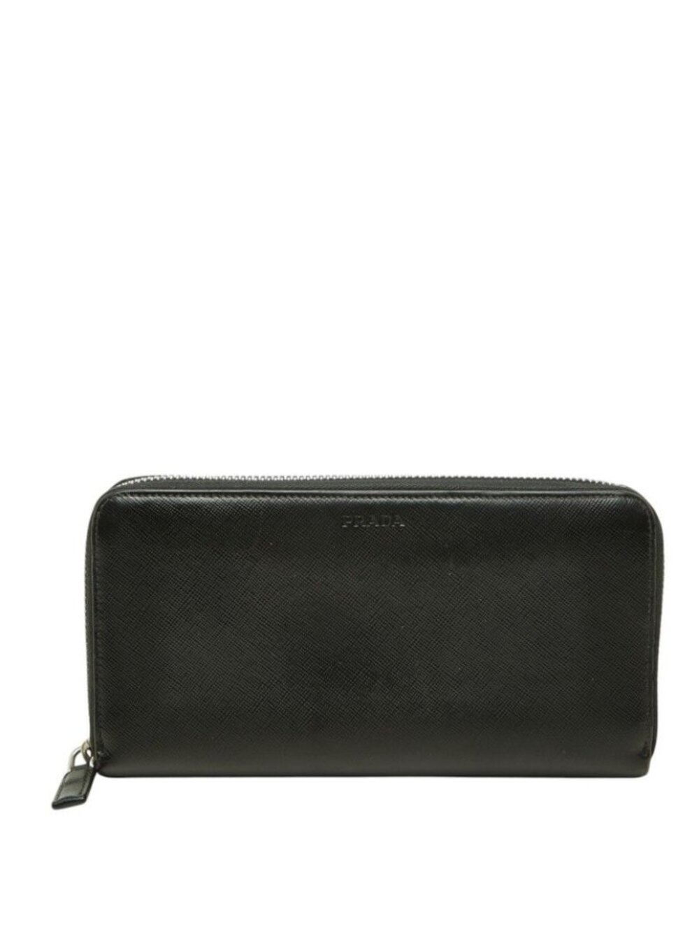 Prada Logo Zip Around Wallet Black Saffiano Leather